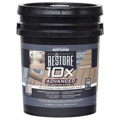 a bucket of restore 10x advanced decking adhesiveant on a white background