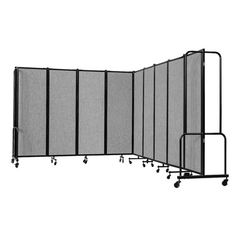 a room divider with four wheels on each side and two partitions at the top