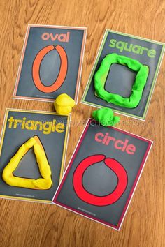 three square, triangle and circle shapes are shown on the table next to each other