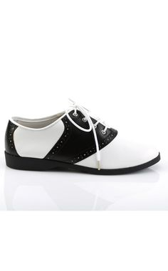 SADDLE-50 Blk-Wht Pu Shoes-Funtasma-Tragic Beautiful Greese Costumes, Grease Costumes, Black Saddle, Lace Shoes, Saddle Shoes, Retro Shoes, I Love Makeup, Shoes Womens, Lace Up Heels