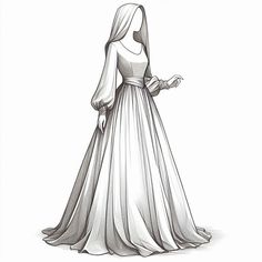 a drawing of a woman in a long dress