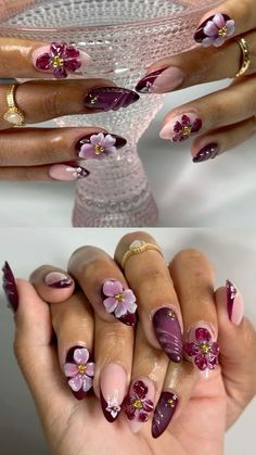 Nail Designs For Indian Wedding, Acrylic Nails Douyin, Builder Gel Flower Nails, Japanese Style Nail Art, Ethereal Nails Acrylic Almond, Nail Art Lamaran, Lotus Flower Nail Design, Short Nails Flower Design, Color Combos Nails