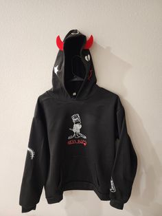 Lil Peep - Hellboy devil horn hoodie  Custom made by me with HTV on a poly-cotton blended fabric hoodie  Sizes S-XXL available. It does run a tad on the smaller side, so please keep this in mind when placing your order. I highly recommend sizing up 🙂*  Care instructions: Machine Wash Cold, Tumble Dry (inside out) on low setting  This product does typically take me a little longer to make, so please allow at least 10 business days from date of purchase for it to ship out🙏 Feel free to check out Casual Halloween Hoodie With Adjustable Hood, Halloween Cotton Hoodie With Adjustable Hood, Cotton Halloween Hoodie With Adjustable Hood, Halloween Cotton Sweatshirt With Adjustable Hood, Casual Halloween Fan Merchandise Hoodie, Band Merch Hoodie With Drawstring Hood For Halloween, Halloween Band Merch Hoodie With Drawstring Hood, Punk Halloween Hoodie With Drawstring Hood, Halloween Cotton Sweatshirt With Drawstring Hood