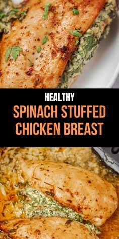 spinach stuffed chicken breast is an easy and healthy meal that's ready in under 30 minutes