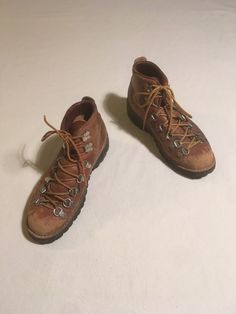 "vintage 1970s hiking boots Danner brown leather aged patina Vibram Kletter Lift sole leather insole good vintage condition w/light wear-see photos marked size 5 M (women's)-see below measures, lying flat, insole-9\" sole-10 1/2\" width-3 5/8\" heel-1 3/4\" total length-6\"" Vintage Lace-up Boots For Outdoor Activities, Brown Lace-up Hiking Boots With Vibram Sole, Rustic Brown Boots With Vibram Sole, Rustic Leather Hiking Boots, Rugged Round Toe Boots For Camping, Vintage Leather Boots For Outdoor Activities, Camping Boots With Vibram Sole And Round Toe, Brown Leather Sole Hiking Boots, Brown Round Toe Hiking Boots For Adventure