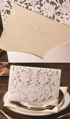 an image of wedding cards with lace on them