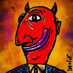 a drawing of a devil with horns on it's head, wearing a suit and tie