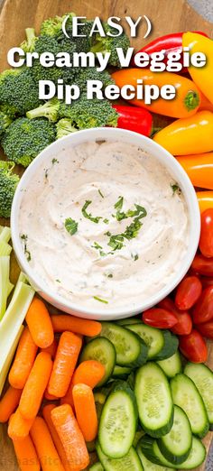 There isn’t a dip that gets easier than this simple yet flavor-packed veggie dip, ready in just 5 minutes. The dip is made with mayo, sour cream, seasonings, and herbs.

We love serving this classic dip with our favorite fresh veggies. Make a dip and arrange the vegetables on a platter Charcuterie style and serve! Veggie Dip Without Sour Cream, Good Dip For Veggies, Vegetables For Dipping, Veggie Sticks And Dip, Cream Cheese Veggie Dip Simple, Dip For Carrots And Celery, Veggie Tray With Dip, Dips To Make With Sour Cream, Garden Vegetable Cream Cheese Dip