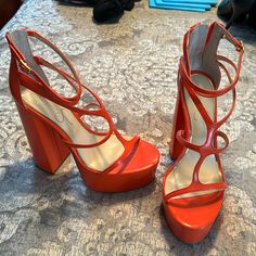 Brand New. Never Worn. 5 Inch Heel With 2 21/2 In Platform. Perfect For Spring Summer How To Wear Orange Shoes, Heels For Hoco, Iconic Heels, Orange Heels, Jordan Shoes Retro, Shoes Retro, Orange Shoes, Animal Coloring, Girly Shoes