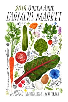 a poster with different vegetables and herbs on it, including carrots, lettuce,