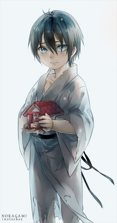 an anime character holding a small house