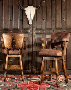 Axis Back Leather Bar Stools w/ Swivel - Your Western Decor, LLC Axis Deer Hide, Adobe Interior, Axis Deer, Red Bar Stools, Deer Hide, Leather Stool, Tufted Leather, Leather Bar Stools, Leather Bar