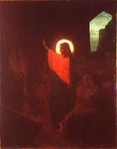 an image of jesus in the dark with his arms up and hands raised above him