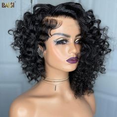 Curly Short Bob, Curly Short, Long Hair Wigs, Layered Cut, Short Curly Bob, Black Wig, Short Bob Wigs, Front Lace Wigs Human Hair, Bob Wig