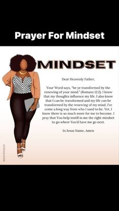 an image of a woman in black and white with the words, prayer for mindset