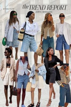 High Waisted Bermuda Shorts, Bermuda Jeans Shorts Outfit, How To Style Denim Bermuda Shorts, Style Bermuda Shorts Women, Shorts Business Casual Outfits, Summer 2024 Shorts Outfit, Casual Outfit Summer 2024, Long Shorts Street Style, Chic Conservative Outfits