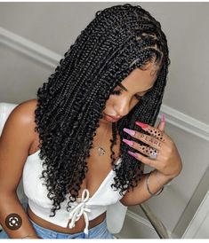 Braid And Curls Hairstyles, Braid And Curls, Curled Hair With Braid, Short Box Braids, Big Box Braids Hairstyles, Goddess Braids Hairstyles, Curls Hairstyles, African Hair Braiding Styles