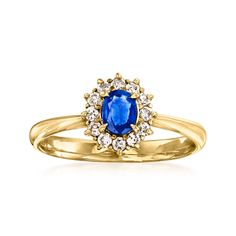 Ross-Simons - C. 1990 Vintage .36ct Sapphire Ring, .20ct t. w. Diamonds. Size 6.25. C. 1990. Perfect for a woman with classic, understated style, our Estate collection ring presents a lovely .36 carat oval sapphire framed by .20 ct. t. w. round brilliant-cut diamonds. Finely crafted in polished 18kt yellow gold. 1/4" wide. Diamond and sapphire ring. Exclusive, one-of-a-kind Estate Jewelry. Sapphire birthstones are the perfect gift for September birthdays. Diamond And Sapphire Ring, Jewelry Sapphire, Vintage Sapphire Ring, Sapphire Birthstone, Antique Jewelry Rings, Understated Style, Round Sapphire, Fine Jewelery, Blue Rings