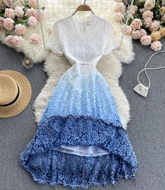 Cute V Neck A Line Lace Dress P332 Fabric: lace Color: blue Size: S, M, L, XL, 2XL S length 116 bust 82 waist 68 M length 117 bust 86 waist 72 L length 118 bust 90 waist 76 XL length 119 bust 94 waist 80 2XL length 120 bust 98 waist 84 A Line Lace Dress, Cute V, Most Beautiful Wedding Dresses, Lace Party Dresses, Party Dress Short, Beautiful Wedding Dresses, Dress Fabric, Elegant Dresses, Women Clothing