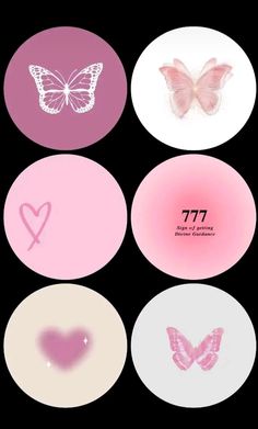 four pink and white plates with different designs on the top one has a heart, two are butterflies