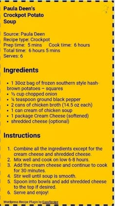 the recipe for chicken soup is shown in yellow