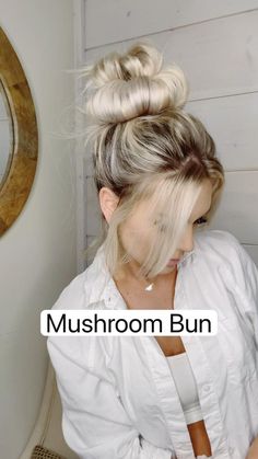 Professional Buns For Work, Mushroom Bun Hair, Cute Bun Hairstyles Tutorials, Casual Updo Long Hair, East Messy Bun For Long Hair, Work Messy Bun, East Work Hairstyles, Cute Out Of Face Hairstyles, Easy Hairstyles For Flat Hair