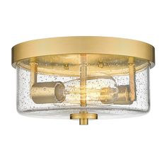 MODERN DESIGN: Made of sturdy metal in gold finish and seeded glass, allows the lights to diffuse farther and brighter.. BULB REQUIREMENTS: Requires 2 x E26 base bulb (Max 60W), bulbs NOT included, compatible with LED, Incandescent or CFL bulb.. DIMENSIONS: 10.63 inch (Dia) x 5.51 inch (H).. DIMMABLE: Fully dimmable when used with a dimmable bulb and dimmer switch (bulb and dimmer switch NOT included).. WIDE APPLICATIONS: Popularly used in halls, stairways, entrance, kitchen island, bedroom, bat Glass Light Fixtures, Gold Ceiling Light, Gold Ceiling, Globe Pendant Light, Cfl Bulbs, Light Fixtures Flush Mount, Hallway Kitchen, Ceiling Light Fixture, Ceiling Fan Chandelier