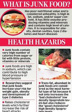 an advertisement for what is junk food? with information about health hazardes on it