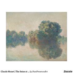 an image of a painting with trees and water in the foreground, on a white background