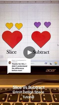 a computer screen with the words slice / subtract and crict design space on it