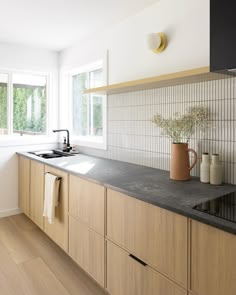 the kitchen counter is clean and ready for us to use