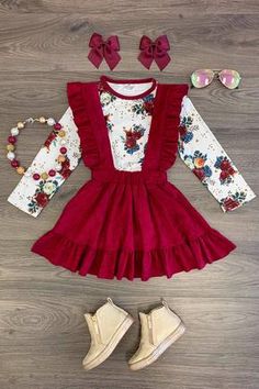 Burgundy Red Dress, Valentine's Day Dress, Girl Red Dress, Girls Fall Outfits, Girls Fall