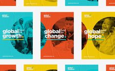 the covers of global and change books are shown in multiple colors, including orange, blue, yellow, and green