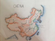 a drawing of china with the name and map on it's back side in pastel colors