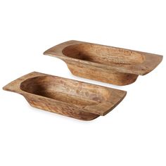 two wooden bowls sitting on top of each other