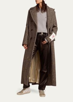 Get free shipping on Golden Goose Double-Breasted Handpainted Chevron Wool Trench Coat at Bergdorf Goodman. Shop the latest luxury fashions from top designers. Coat Lining, Knee Length Jacket, Oversized Wool Coat, Duffel Coat, Chesterfield Coat, Coats Vintage, Coat Trends, Wool Trench Coat, Long Trench Coat