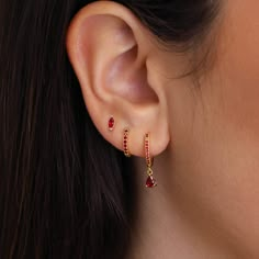 Ruby Teardrop Hoop Earring Set Gift for Her Ruby Earrings Minimalist Dainty Earrings Valentines Day Gift personalized Jewelry - Etsy Red Earring Set, Red Teardrop Earrings, Gold And Ruby Earrings, Red Earring Stack, Gold Ruby Jewelry, Red Gold Jewelry, Hoco Jewelry, Gold Ruby Earrings, Silver Earrings Aesthetic