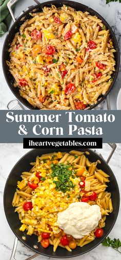 two pans filled with pasta and vegetables