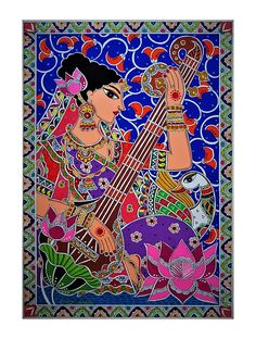 Madhubani Drawing, Saraswati Painting, Durga Ma, India Painting, Hindu Goddess, Madhubani Art, Madhubani Painting, Indian Folk Art, Indian Paintings