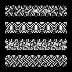 four different types of celtic designs on a black background, each with an intricate design