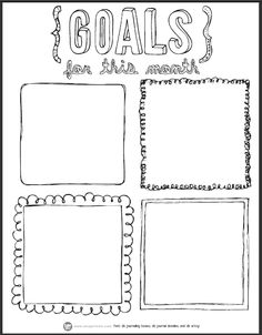 four square frames with the words goals written in black and white on top of them