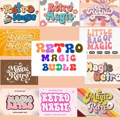 some type of lettering that is in different colors and sizes, with the words retro magic written