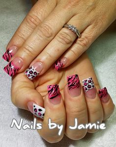 Nails by Jamie Duffield Eugene, Oregon (541) 541-556-8337 To book an appointment go to: www.styleseat.com/jamieduffield 2000 Nails, Pink Zebra Nails, Flare Nails, Fake Nails Designs, Zebra Nails, Black Acrylic Nails, Leopard Print Nails