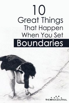 a drawing of a woman bending over with the words 10 great things that happen when you set boundaries