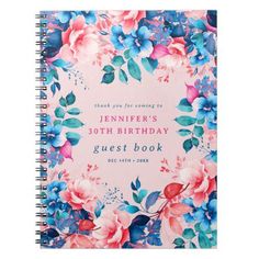 Watercolor Floral 30th Birthday Guest Book Blush | Zazzle