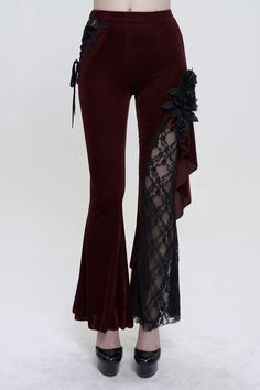 Pants With Open Sides, Pants With Lace Up Sides, Persian Outfits Women, Unique Clothing Ideas, Medieval Pants Women, Gothic Romance Fashion, Dark Floral Outfit, Gore Clothes, Witchy Pants