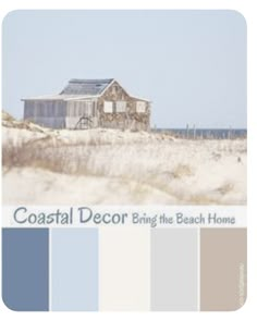 an image of a house on the beach with blue and gray color scheme for interior decor