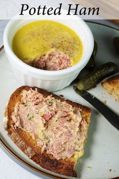 potted ham on toast, a ramekin and gherkins behind Ham Pate Recipe, Potted Meat Spread Recipes, Potted Meat Recipes, Ham Spread Recipe, Ham Spread, Ham Hock Terrine, Ham Hock Recipes, Sandwich Spread Recipes