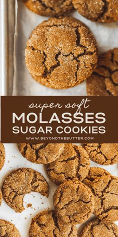 sugar - soft molasse cookies in a baking pan with the title above it