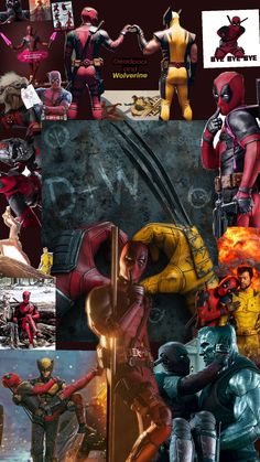 many different pictures of deadpool characters in action